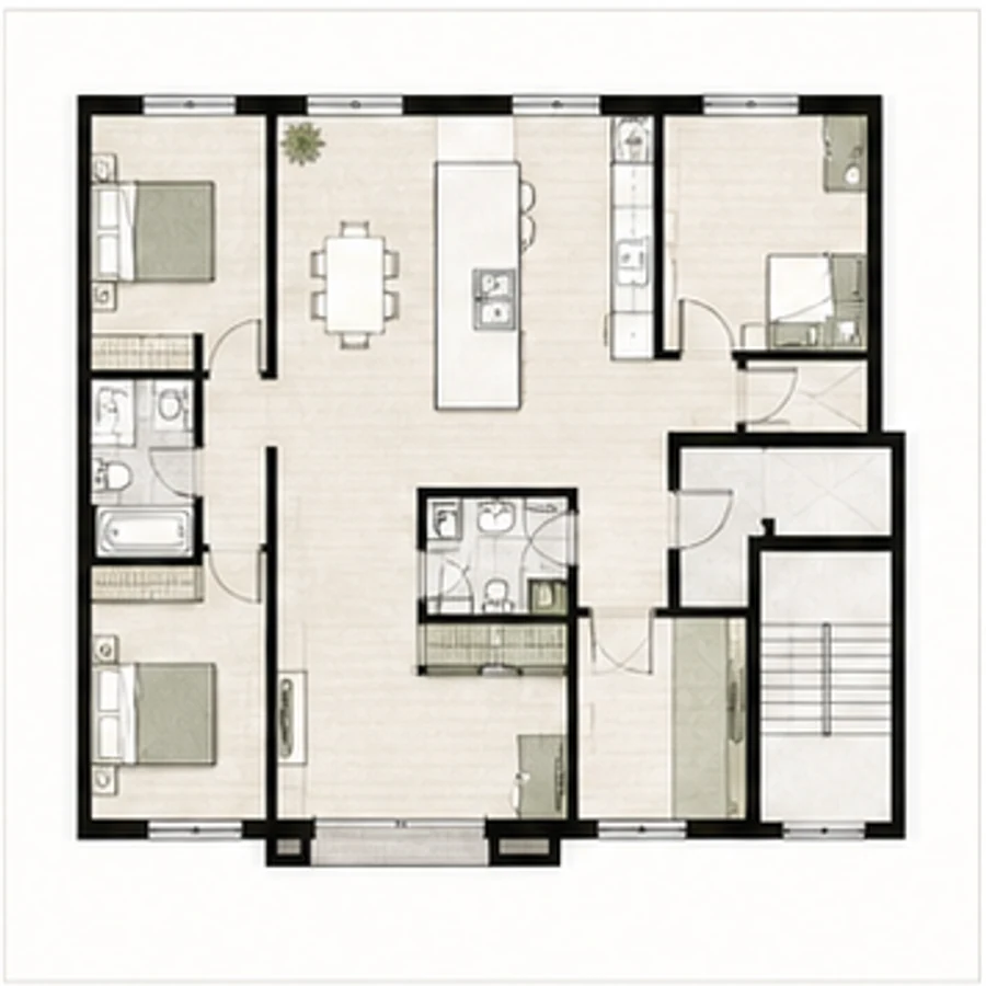 Hallway simplified for better circulation