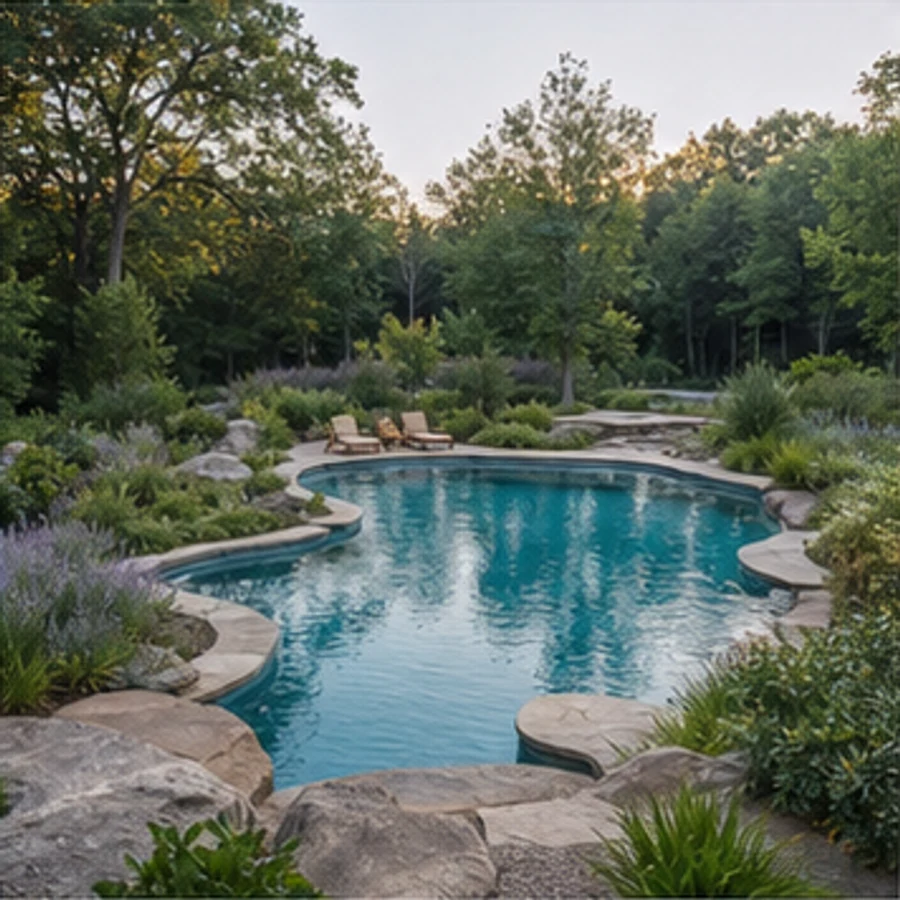 Natural family pool with shaded planting