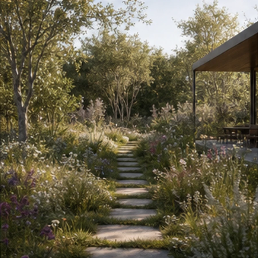 Garden perspective to naturalistic landscape